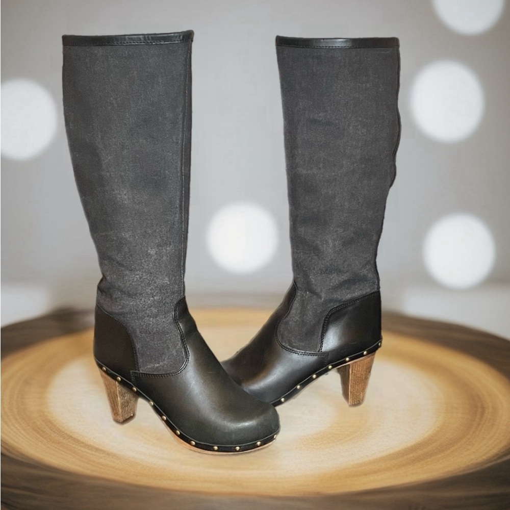 Anthropologie - Sanita Black Coated Denim & Leather Studded Boots SZ EU 38/US 8